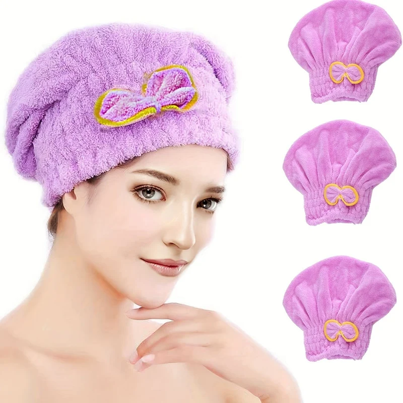 1 Stück schnell trocknende Duschhauben für Damen, Mikrofaser-Haartuch aus Korallensamt mit Schleife, perfekt für Badezimmer und Salon, Badezimmerzubehör, Badezimmerzubehör
