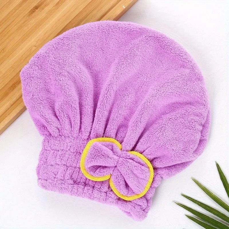 1 Stück schnell trocknende Duschhauben für Damen, Mikrofaser-Haartuch aus Korallensamt mit Schleife, perfekt für Badezimmer und Salon, Badezimmerzubehör, Badezimmerzubehör