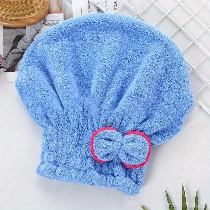 1 Stück schnell trocknende Duschhauben für Damen, Mikrofaser-Haartuch aus Korallensamt mit Schleife, perfekt für Badezimmer und Salon, Badezimmerzubehör, Badezimmerzubehör