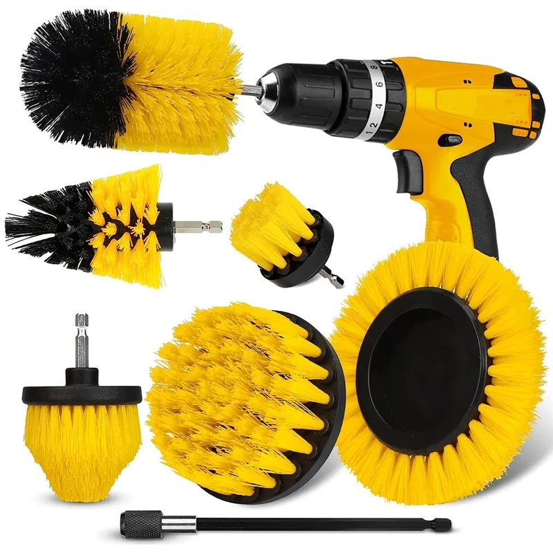 7-teiliges Bohrbürsten-Aufsatzset, Power Scrubber Wash Reinigungsbürsten-Werkzeugsatz, Allzweck-Bohrbürste mit Verlängerung für Fugenboden, Badewanne, Duschfliesen, Badezimmer, Küchenoberfläche und Auto