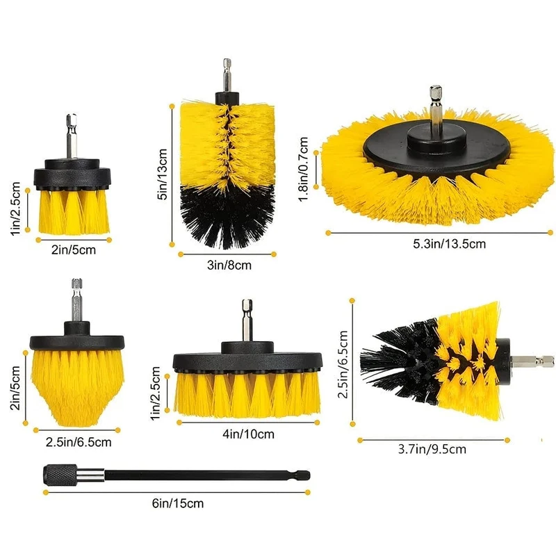7-teiliges Bohrbürsten-Aufsatzset, Power Scrubber Wash Reinigungsbürsten-Werkzeugsatz, Allzweck-Bohrbürste mit Verlängerung für Fugenboden, Badewanne, Duschfliesen, Badezimmer, Küchenoberfläche und Auto