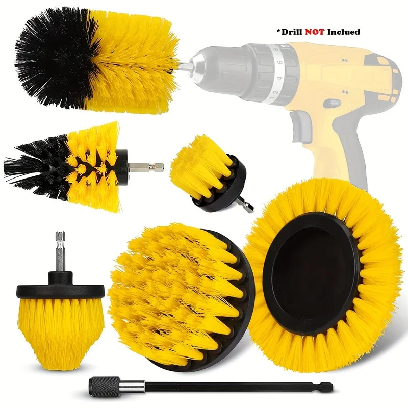 7-teiliges Bohrbürsten-Aufsatzset, Power Scrubber Wash Reinigungsbürsten-Werkzeugsatz, Allzweck-Bohrbürste mit Verlängerung für Fugenboden, Badewanne, Duschfliesen, Badezimmer, Küchenoberfläche und Auto