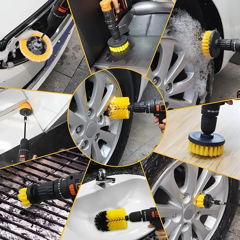 7-teiliges Bohrbürsten-Aufsatzset, Power Scrubber Wash Reinigungsbürsten-Werkzeugsatz, Allzweck-Bohrbürste mit Verlängerung für Fugenboden, Badewanne, Duschfliesen, Badezimmer, Küchenoberfläche und Auto