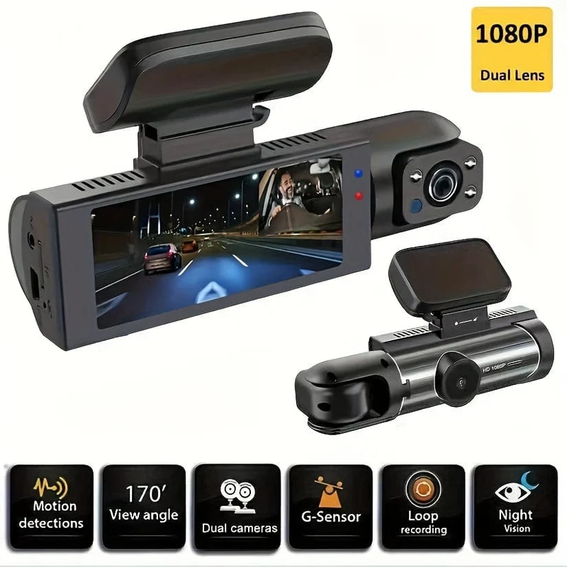 Dash-Kamera vorne und innen, 8.03 cm Dash-Cam 1080P, G-Sensor, HD-Nachtsicht-Loop-Aufnahme, Weitwinkel-Auto-DVR (Position der blauen Fotodiode ist zufällig)