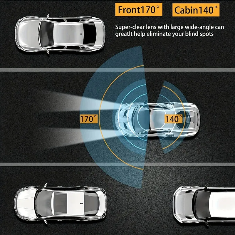 Dash-Kamera vorne und innen, 8.03 cm Dash-Cam 1080P, G-Sensor, HD-Nachtsicht-Loop-Aufnahme, Weitwinkel-Auto-DVR (Position der blauen Fotodiode ist zufällig)