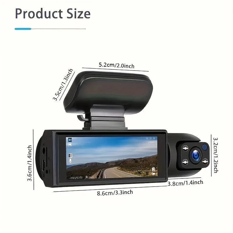 Dash-Kamera vorne und innen, 8.03 cm Dash-Cam 1080P, G-Sensor, HD-Nachtsicht-Loop-Aufnahme, Weitwinkel-Auto-DVR (Position der blauen Fotodiode ist zufällig)