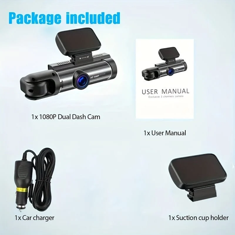 Dash-Kamera vorne und innen, 8.03 cm Dash-Cam 1080P, G-Sensor, HD-Nachtsicht-Loop-Aufnahme, Weitwinkel-Auto-DVR (Position der blauen Fotodiode ist zufällig)