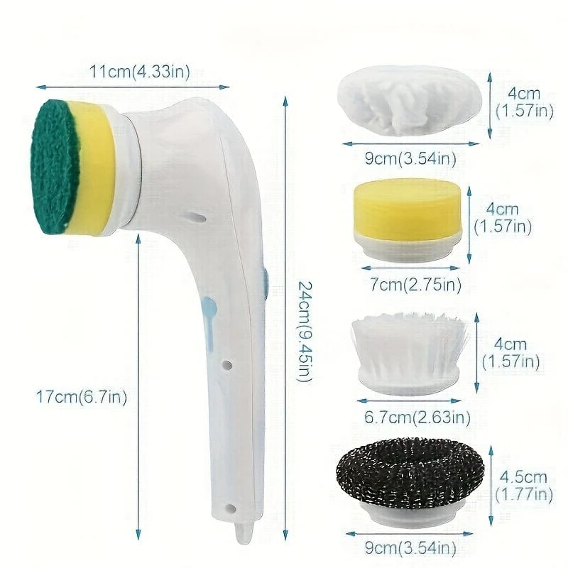 Set, elektrischer Schrubber mit 5 austauschbaren Bürstenköpfen, tragbarer Schleuderschrubber, kabellose Handreinigungsbürste für Badezimmer/Badewanne/Wandfliesen/Boden/Küche
