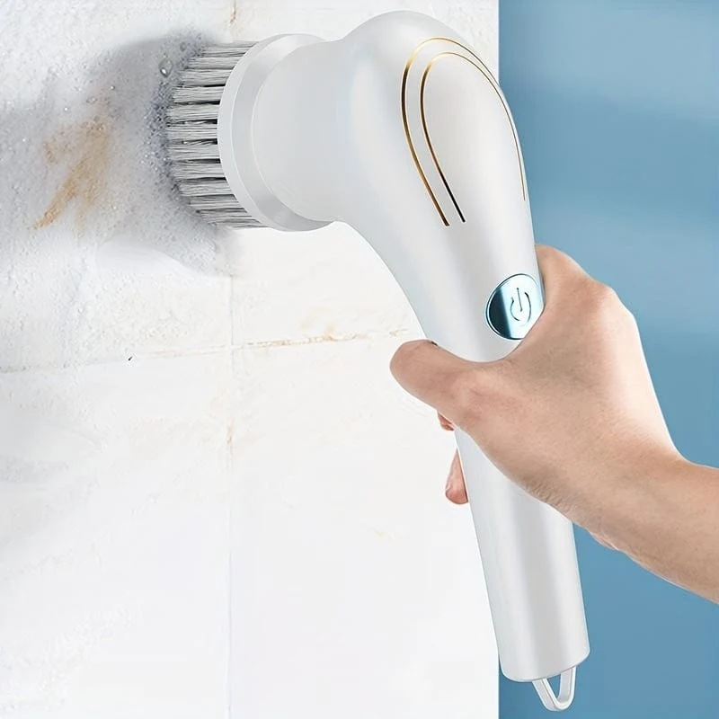 Set, elektrischer Schrubber mit 5 austauschbaren Bürstenköpfen, tragbarer Schleuderschrubber, kabellose Handreinigungsbürste für Badezimmer/Badewanne/Wandfliesen/Boden/Küche