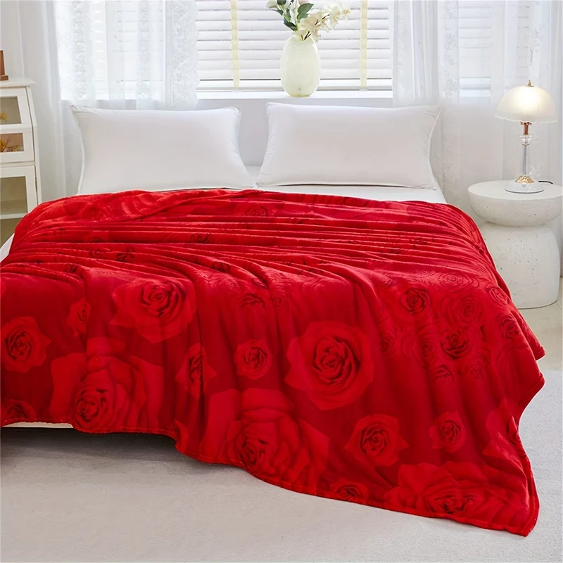 1 Stück Bettdecke mit Rosenmuster, weiche, bequeme Decke für Sofa, Büro, Bett, Camping, Reisen, Valentinstag-Geschenkdecke