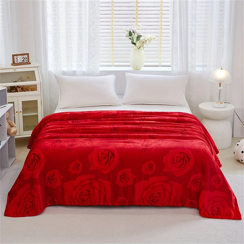 1 Stück Bettdecke mit Rosenmuster, weiche, bequeme Decke für Sofa, Büro, Bett, Camping, Reisen, Valentinstag-Geschenkdecke