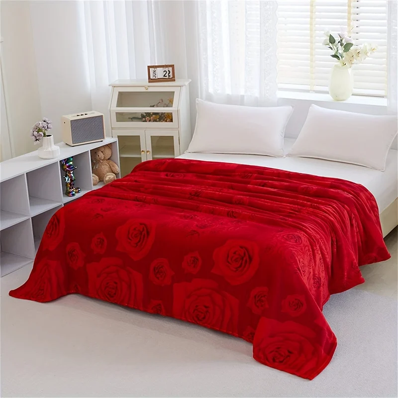 1 Stück Bettdecke mit Rosenmuster, weiche, bequeme Decke für Sofa, Büro, Bett, Camping, Reisen, Valentinstag-Geschenkdecke