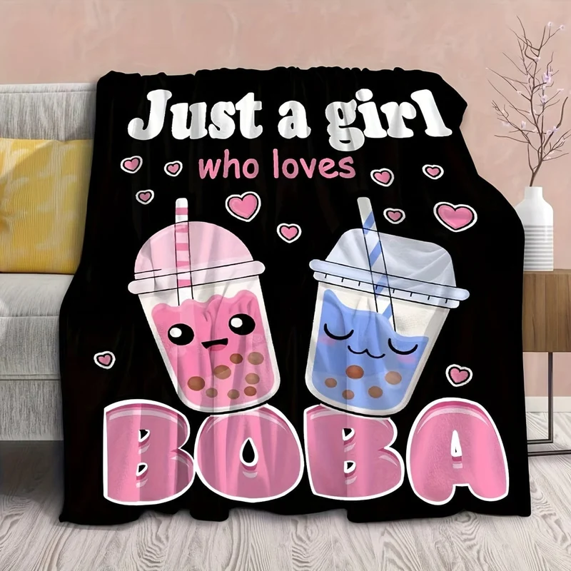1 Stück Anime-Decken, Plüsch-Boba-Milchtee-Wolldecken, süße Geschenke für Mädchen, die Boba lieben, bequeme Füllung, superweiche und leichte Flanelldecken und Laken für Betten und Stühle