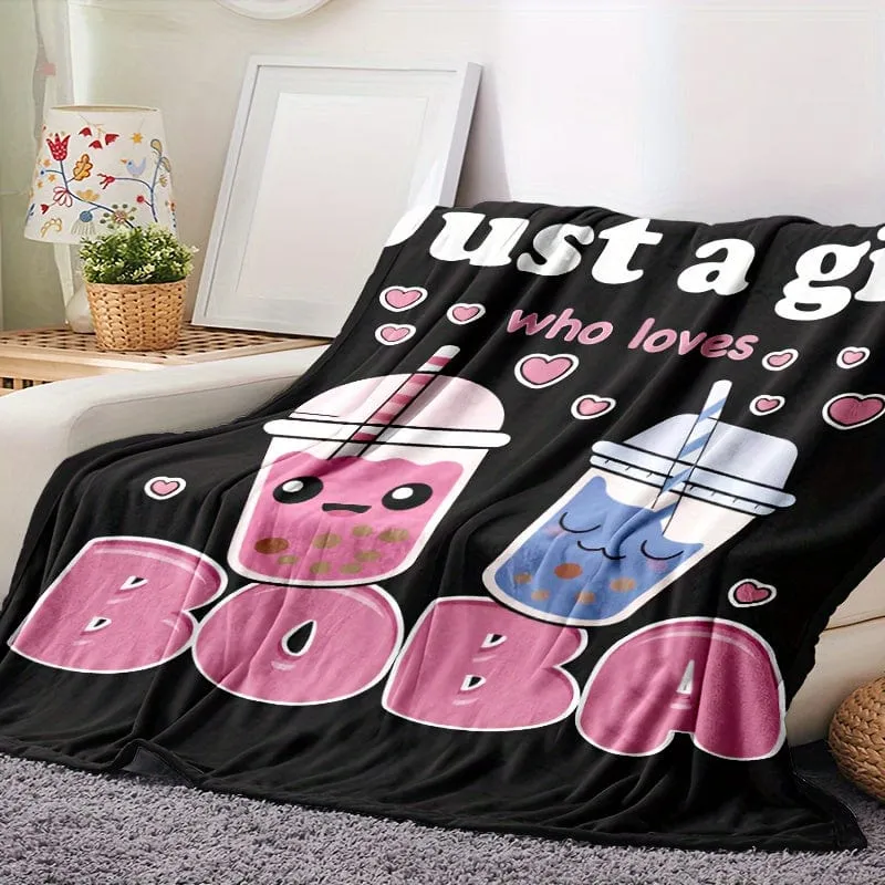 1 Stück Anime-Decken, Plüsch-Boba-Milchtee-Wolldecken, süße Geschenke für Mädchen, die Boba lieben, bequeme Füllung, superweiche und leichte Flanelldecken und Laken für Betten und Stühle