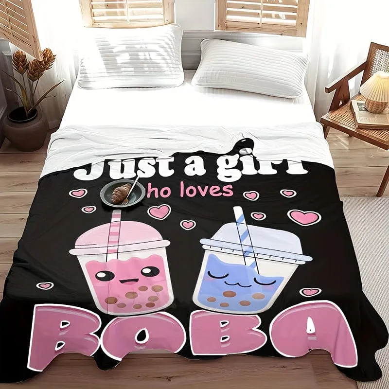 1 Stück Anime-Decken, Plüsch-Boba-Milchtee-Wolldecken, süße Geschenke für Mädchen, die Boba lieben, bequeme Füllung, superweiche und leichte Flanelldecken und Laken für Betten und Stühle