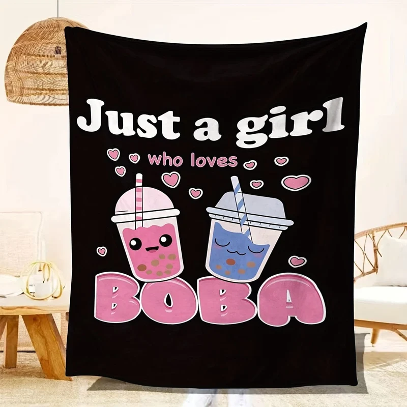 1 Stück Anime-Decken, Plüsch-Boba-Milchtee-Wolldecken, süße Geschenke für Mädchen, die Boba lieben, bequeme Füllung, superweiche und leichte Flanelldecken und Laken für Betten und Stühle