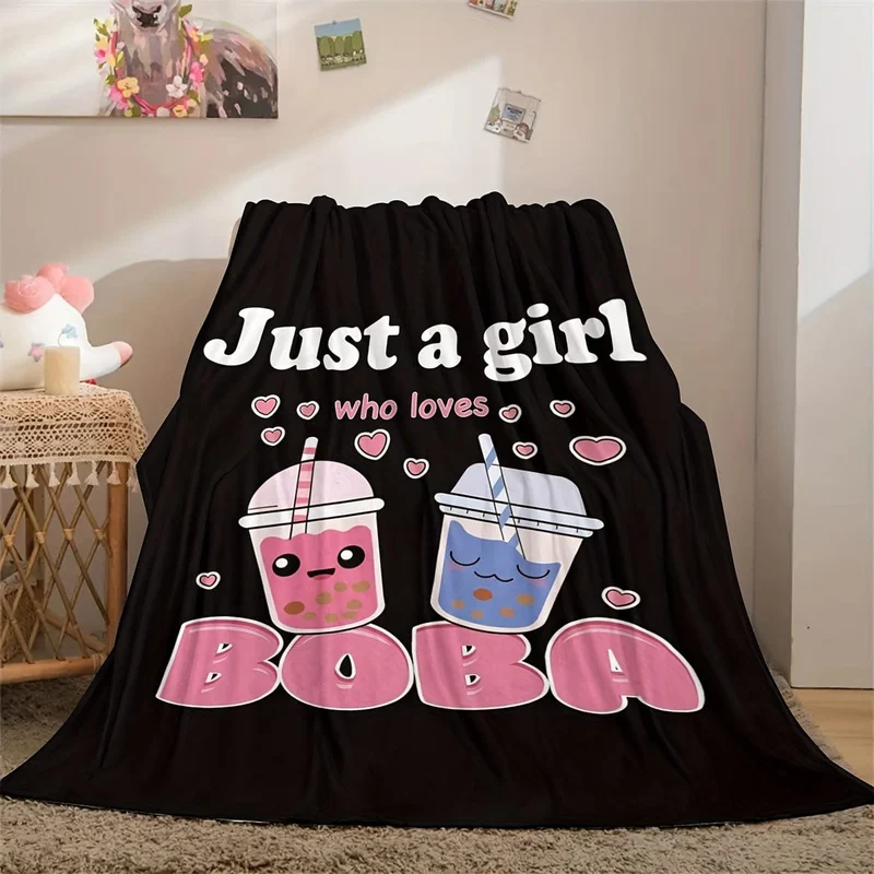1 Stück Anime-Decken, Plüsch-Boba-Milchtee-Wolldecken, süße Geschenke für Mädchen, die Boba lieben, bequeme Füllung, superweiche und leichte Flanelldecken und Laken für Betten und Stühle