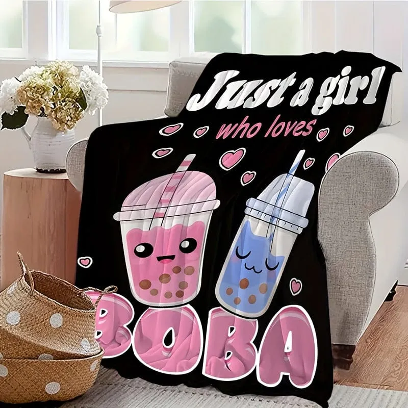 1 Stück Anime-Decken, Plüsch-Boba-Milchtee-Wolldecken, süße Geschenke für Mädchen, die Boba lieben, bequeme Füllung, superweiche und leichte Flanelldecken und Laken für Betten und Stühle