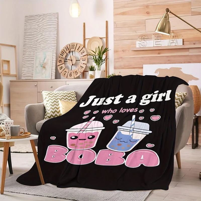 1 Stück Anime-Decken, Plüsch-Boba-Milchtee-Wolldecken, süße Geschenke für Mädchen, die Boba lieben, bequeme Füllung, superweiche und leichte Flanelldecken und Laken für Betten und Stühle