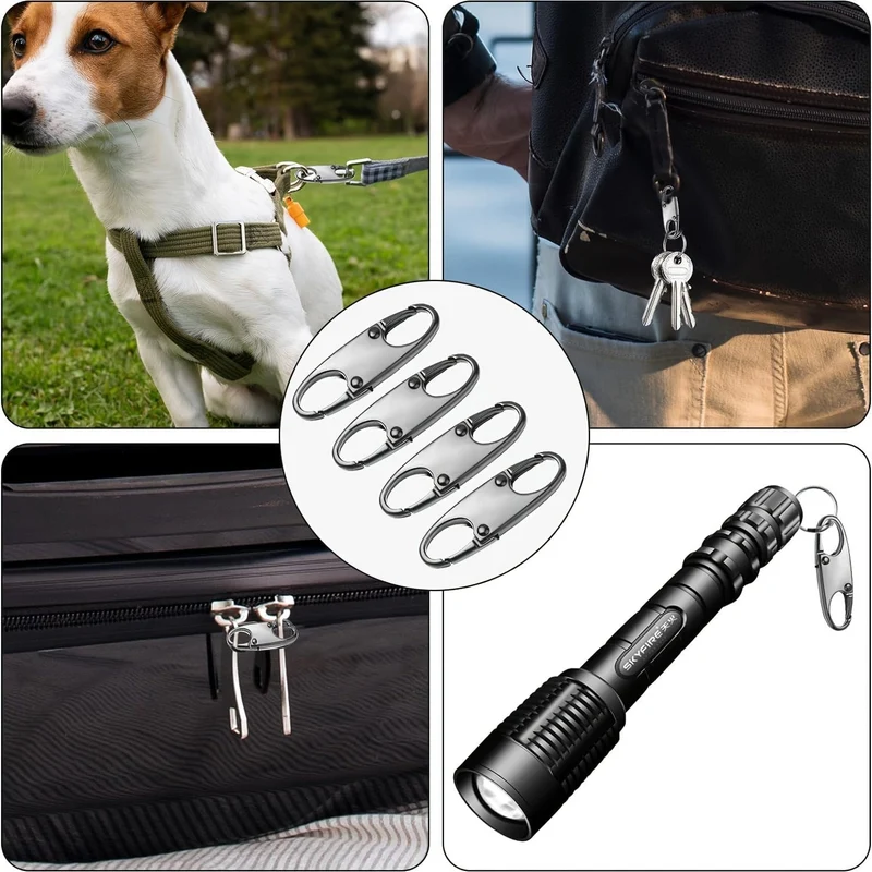 4 Stück doppelte kleine Karabiner-Clips, S-förmiger Karabiner, Schlüsselanhänger, kleiner Legierungs-Karabinerhaken-Reißverschluss-Clip zum Angeln/Camping/im Freien, Reißverschluss-Schloss, Reißverschluss-Zug-Ersatz, Verbindungs-Reißverschluss-Clips, Diebstahlschutz