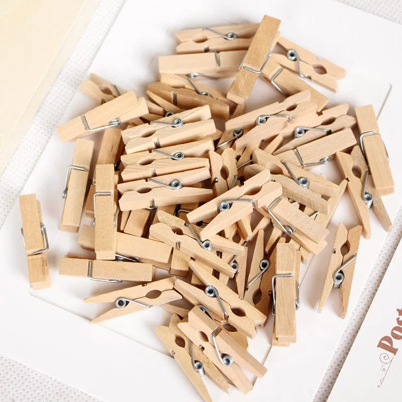 50/100 Stück Mini-Clips aus natürlichem Holz, 25 mm Foto-Clips, Bastel-Dekorations-Clips, Socken, Wäscheklammern, Wäscheklammern für den Haushalt