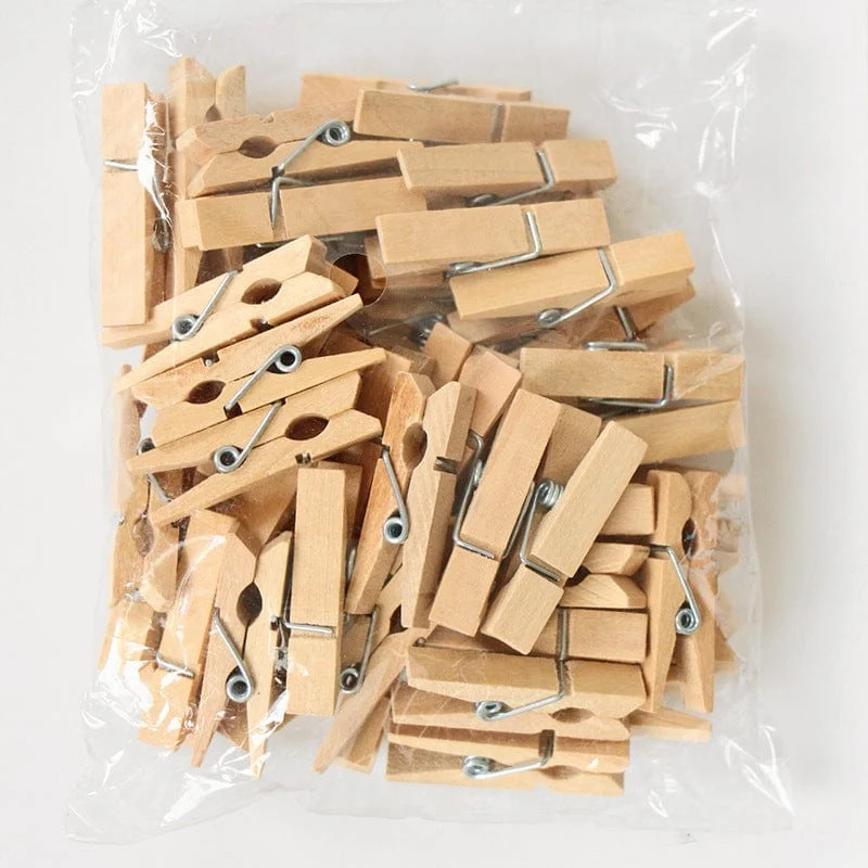 50/100 Stück Mini-Clips aus natürlichem Holz, 25 mm Foto-Clips, Bastel-Dekorations-Clips, Socken, Wäscheklammern, Wäscheklammern für den Haushalt