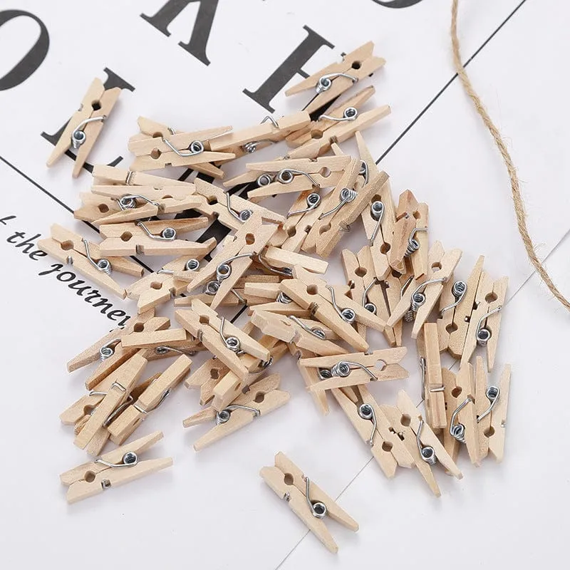 50/100 Stück Mini-Clips aus natürlichem Holz, 25 mm Foto-Clips, Bastel-Dekorations-Clips, Socken, Wäscheklammern, Wäscheklammern für den Haushalt