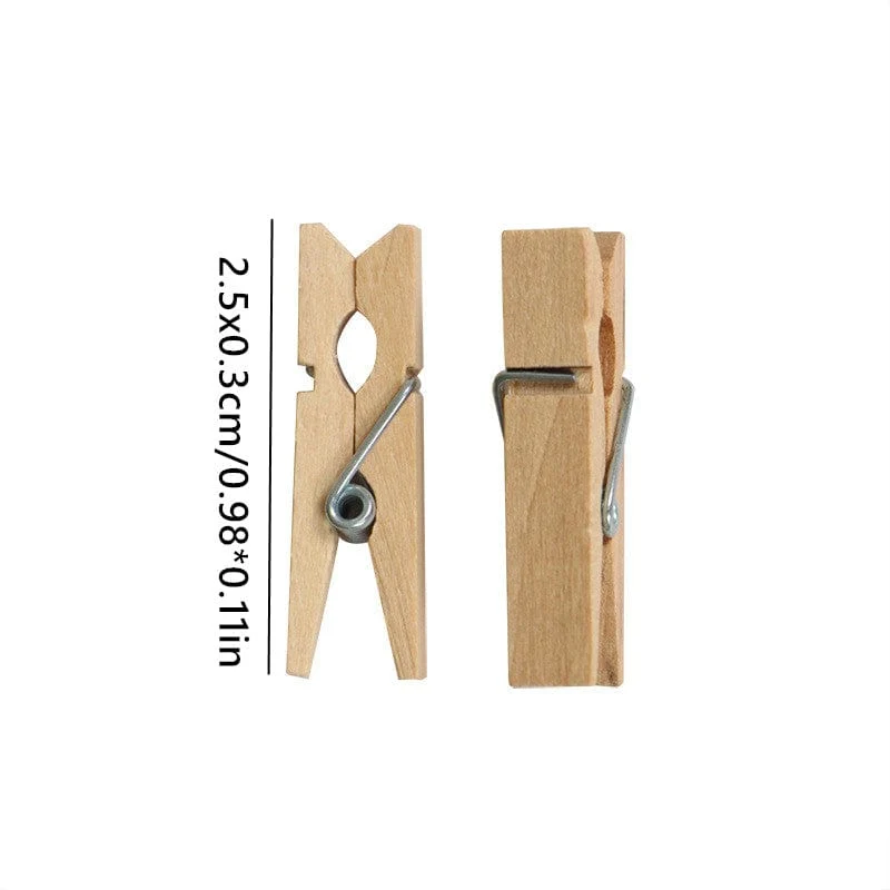 50/100 Stück Mini-Clips aus natürlichem Holz, 25 mm Foto-Clips, Bastel-Dekorations-Clips, Socken, Wäscheklammern, Wäscheklammern für den Haushalt