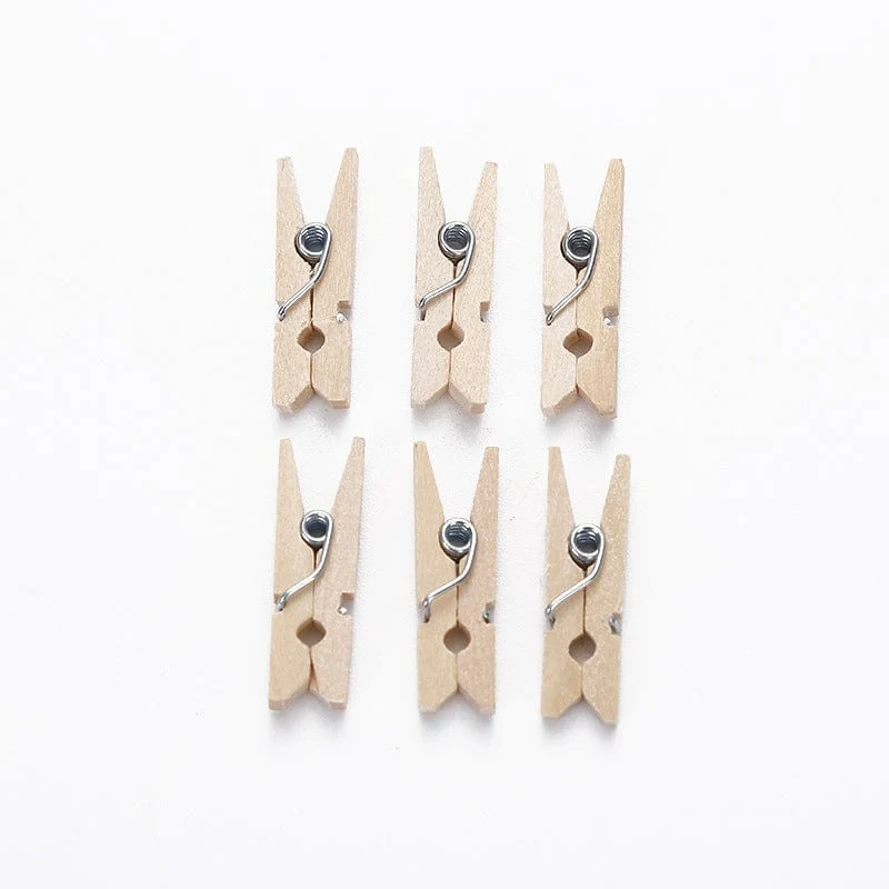 50/100 Stück Mini-Clips aus natürlichem Holz, 25 mm Foto-Clips, Bastel-Dekorations-Clips, Socken, Wäscheklammern, Wäscheklammern für den Haushalt