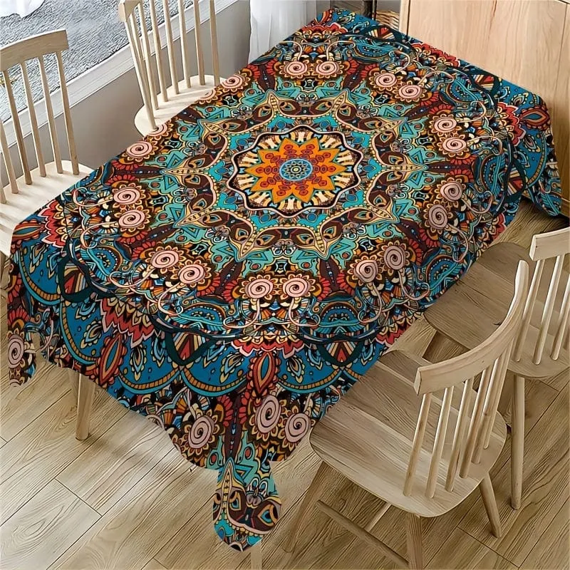 1-teilige Tischdecke, Böhmen, rechteckige Mandala-Tischdecke, wasserdichtes, farbenfrohes, rechteckiges Esstischset für den Innenhof, Boho-Stoffset für Grill-Picknickmatte im Hinterhof, Dekoration für die Küche zu Hause