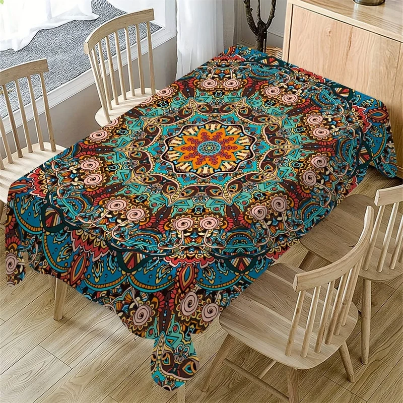 1-teilige Tischdecke, Böhmen, rechteckige Mandala-Tischdecke, wasserdichtes, farbenfrohes, rechteckiges Esstischset für den Innenhof, Boho-Stoffset für Grill-Picknickmatte im Hinterhof, Dekoration für die Küche zu Hause
