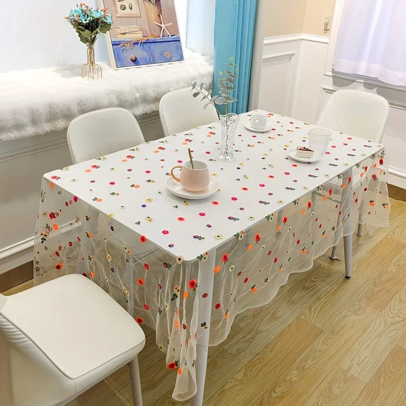 1 Stück Tischdecke aus europäischer Spitze, bestickte Tischdecke aus Polyester für Esszimmer, Couchtisch, Beistelltisch, Fernsehschrank, elegante Wohndekoration, Hochzeitsdekoration für den Garten im Freien