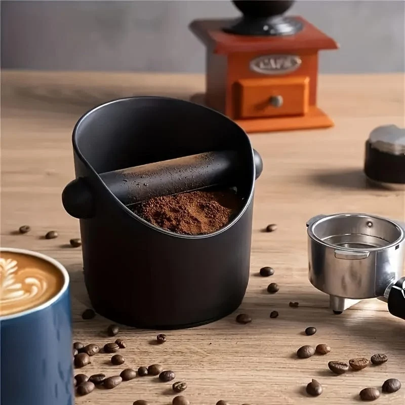 1 Stück, Espresso-Abklopfbox, gerade Form, Kaffee-Auffangbehälter für Kaffeesatz, Kaffeeabfallbehälter mit abnehmbarer Klopfstange und rutschfester Basis, stoßdämpfender, langlebiger Boden