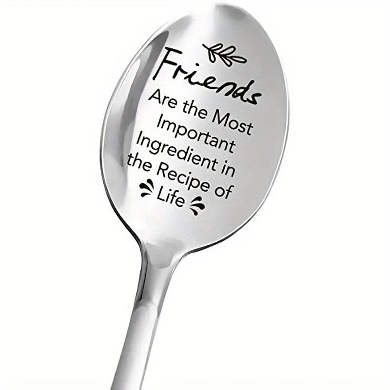 1 Stück Edelstahllöffel, Löffel mit Gravur „Freunde sind die wichtigste Zutat“, Kaffeelöffel, Teelöffel, Dessertlöffel, für Freunde, Geburtstagsgeschenke, Weihnachtsgeschenke, Partyzubehör