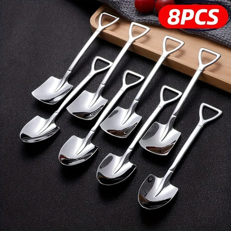 4/8 Stück Kaffeelöffel aus Edelstahl, kreative Teelöffel in Schaufelform, Eislöffel, Geschirr-Besteck-Set, Küchenzubehör