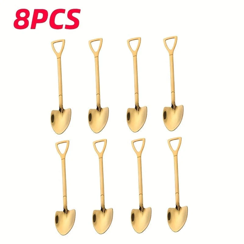 4/8 Stück Kaffeelöffel aus Edelstahl, kreative Teelöffel in Schaufelform, Eislöffel, Geschirr-Besteck-Set, Küchenzubehör