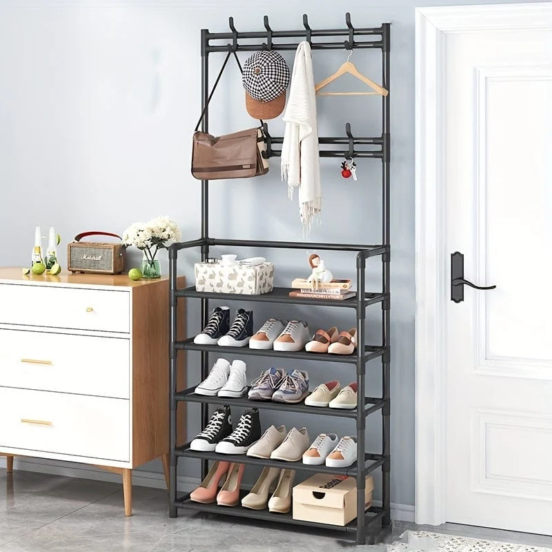 1 Stück, Garderobenständer, Schuhregal für den Eingangsbereich, Schuh-Organizer für Eingangsbank, Flurbaum mit Haken für Schlafzimmer, Kleiderständer-Kombination, Flurregal zur Aufbewahrung von Schuhen, Kleidung, Mantel, Hut, Tasche, Regenschirm, Wohnaccessoires