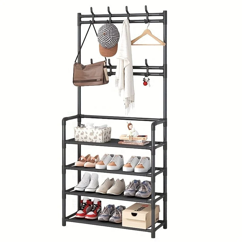1 Stück, Garderobenständer, Schuhregal für den Eingangsbereich, Schuh-Organizer für Eingangsbank, Flurbaum mit Haken für Schlafzimmer, Kleiderständer-Kombination, Flurregal zur Aufbewahrung von Schuhen, Kleidung, Mantel, Hut, Tasche, Regenschirm, Wohnaccessoires