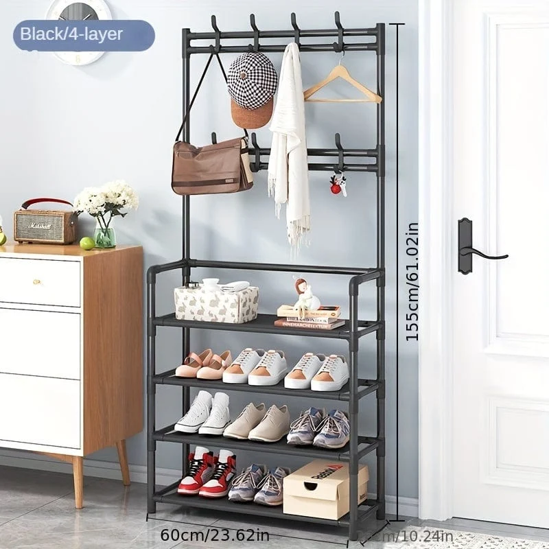 1 Stück, Garderobenständer, Schuhregal für den Eingangsbereich, Schuh-Organizer für Eingangsbank, Flurbaum mit Haken für Schlafzimmer, Kleiderständer-Kombination, Flurregal zur Aufbewahrung von Schuhen, Kleidung, Mantel, Hut, Tasche, Regenschirm, Wohnaccessoires