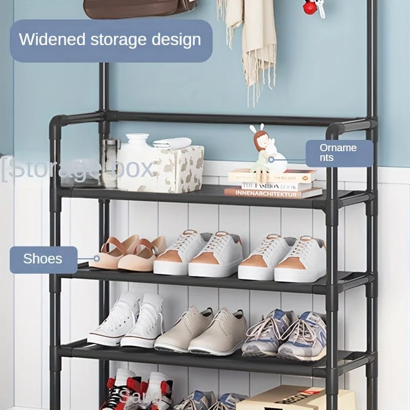 1 Stück, Garderobenständer, Schuhregal für den Eingangsbereich, Schuh-Organizer für Eingangsbank, Flurbaum mit Haken für Schlafzimmer, Kleiderständer-Kombination, Flurregal zur Aufbewahrung von Schuhen, Kleidung, Mantel, Hut, Tasche, Regenschirm, Wohnaccessoires