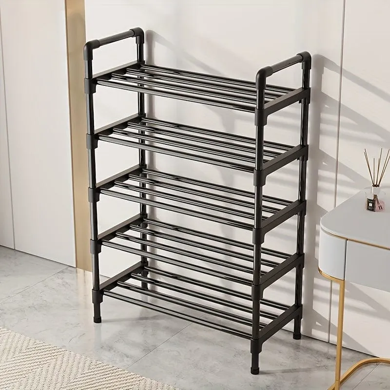 1-teiliges mehrschichtiges Schuhregal, Schuhaufbewahrungsregal, einreihiges freistehendes Schuhregal, stapelbare Schuhtrennwand, schwarzes Schuhregal, geeignet für Veranda, Schrank, Schlafzimmer, Flur, Terrasse