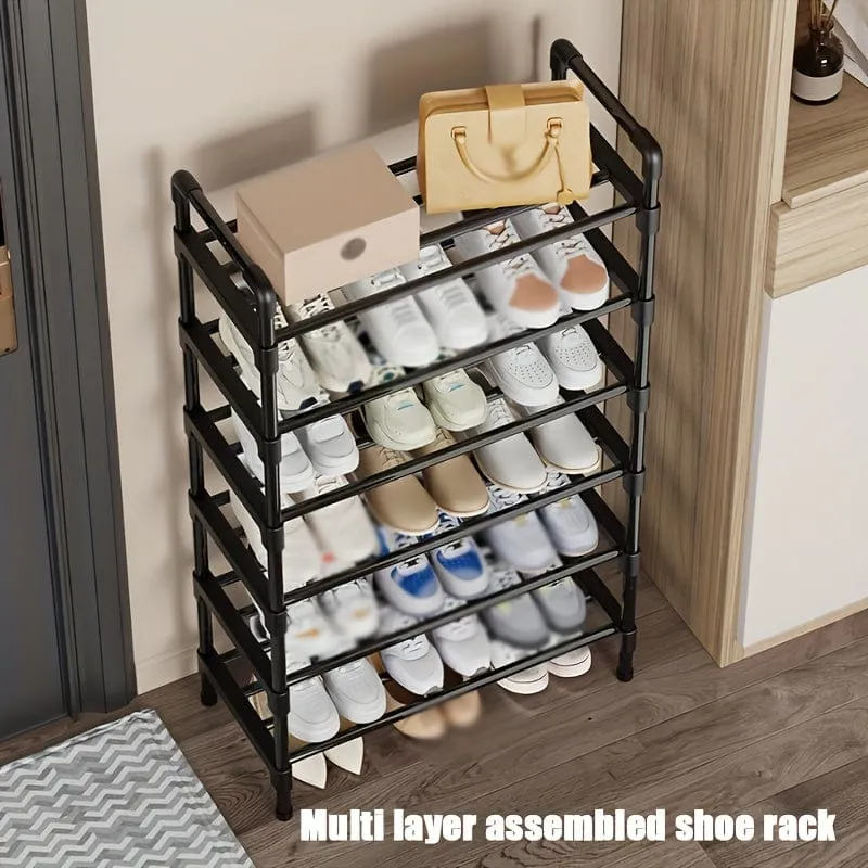 1-teiliges mehrschichtiges Schuhregal, Schuhaufbewahrungsregal, einreihiges freistehendes Schuhregal, stapelbare Schuhtrennwand, schwarzes Schuhregal, geeignet für Veranda, Schrank, Schlafzimmer, Flur, Terrasse
