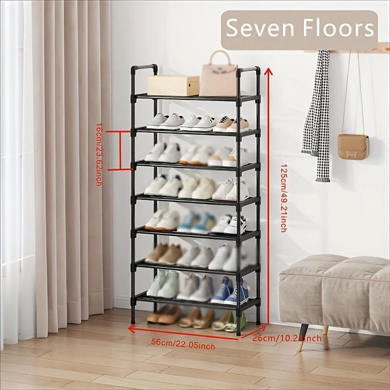 1-teiliges mehrschichtiges Schuhregal, Schuhaufbewahrungsregal, einreihiges freistehendes Schuhregal, stapelbare Schuhtrennwand, schwarzes Schuhregal, geeignet für Veranda, Schrank, Schlafzimmer, Flur, Terrasse