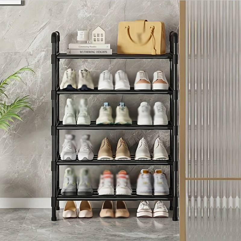 1-teiliges mehrschichtiges Schuhregal, Schuhaufbewahrungsregal, einreihiges freistehendes Schuhregal, stapelbare Schuhtrennwand, schwarzes Schuhregal, geeignet für Veranda, Schrank, Schlafzimmer, Flur, Terrasse