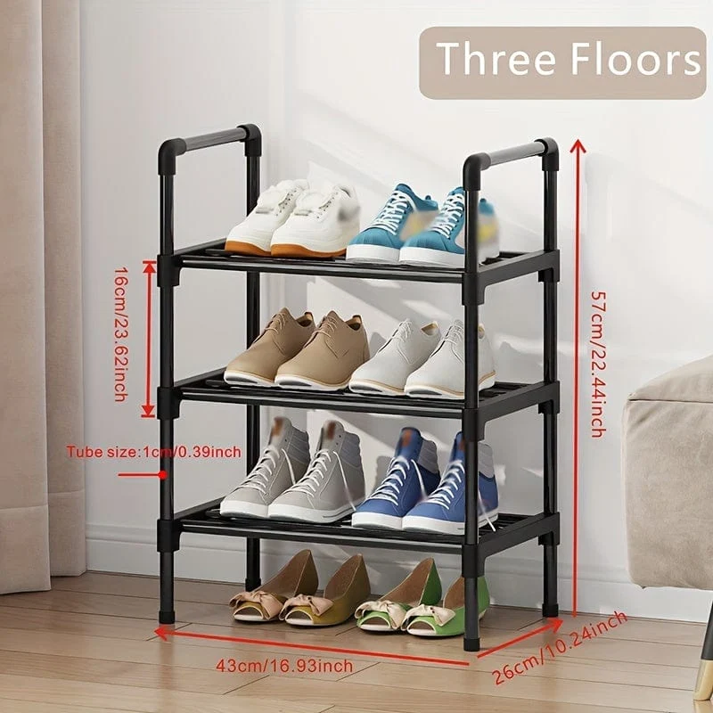 1-teiliges mehrschichtiges Schuhregal, Schuhaufbewahrungsregal, einreihiges freistehendes Schuhregal, stapelbare Schuhtrennwand, schwarzes Schuhregal, geeignet für Veranda, Schrank, Schlafzimmer, Flur, Terrasse