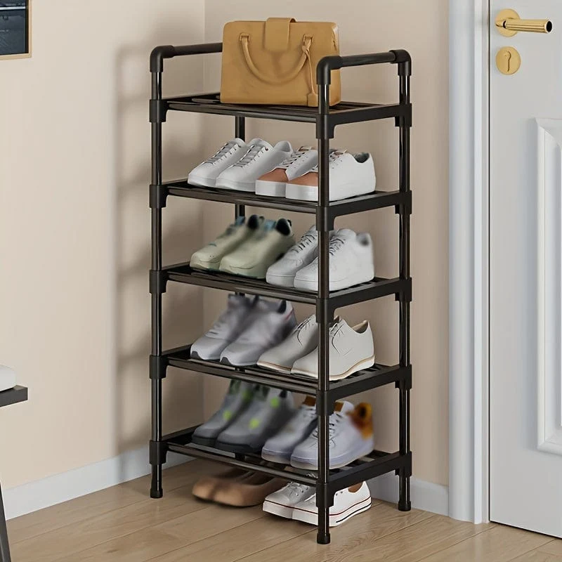 1-teiliges mehrschichtiges Schuhregal, Schuhaufbewahrungsregal, einreihiges freistehendes Schuhregal, stapelbare Schuhtrennwand, schwarzes Schuhregal, geeignet für Veranda, Schrank, Schlafzimmer, Flur, Terrasse