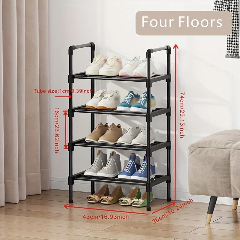 1-teiliges mehrschichtiges Schuhregal, Schuhaufbewahrungsregal, einreihiges freistehendes Schuhregal, stapelbare Schuhtrennwand, schwarzes Schuhregal, geeignet für Veranda, Schrank, Schlafzimmer, Flur, Terrasse