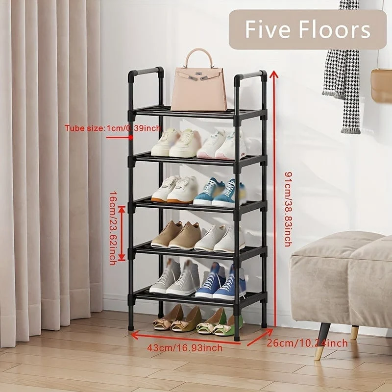 1-teiliges mehrschichtiges Schuhregal, Schuhaufbewahrungsregal, einreihiges freistehendes Schuhregal, stapelbare Schuhtrennwand, schwarzes Schuhregal, geeignet für Veranda, Schrank, Schlafzimmer, Flur, Terrasse