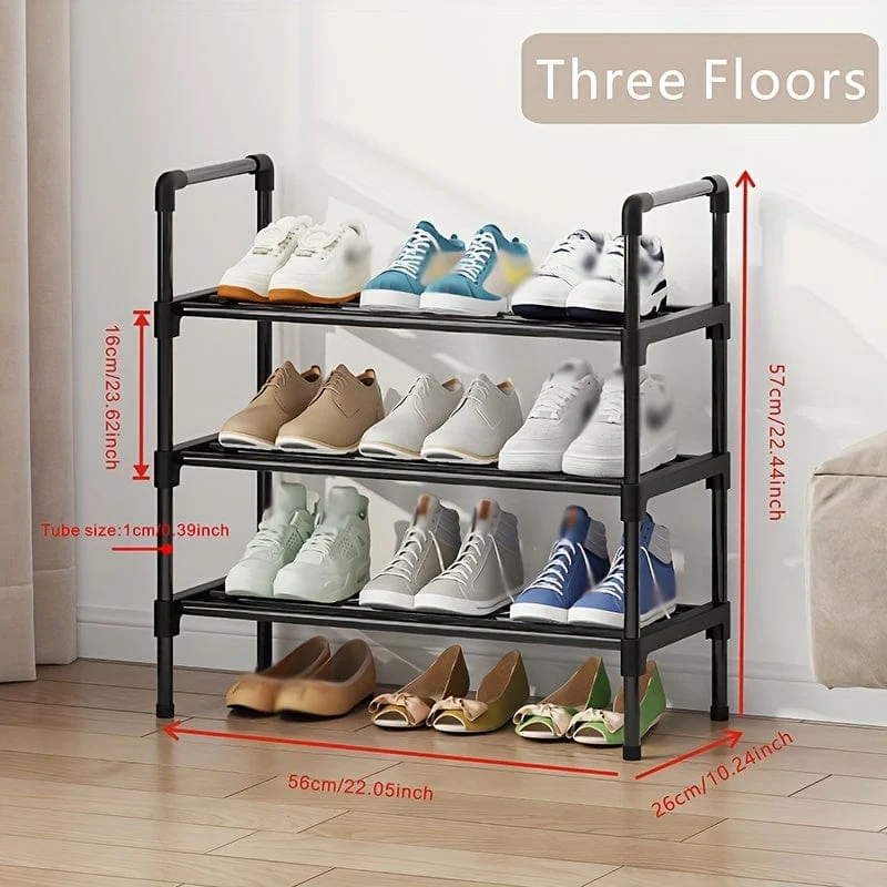 1-teiliges mehrschichtiges Schuhregal, Schuhaufbewahrungsregal, einreihiges freistehendes Schuhregal, stapelbare Schuhtrennwand, schwarzes Schuhregal, geeignet für Veranda, Schrank, Schlafzimmer, Flur, Terrasse