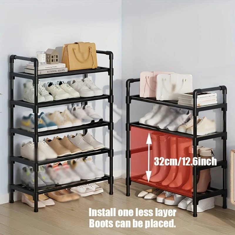 1-teiliges mehrschichtiges Schuhregal, Schuhaufbewahrungsregal, einreihiges freistehendes Schuhregal, stapelbare Schuhtrennwand, schwarzes Schuhregal, geeignet für Veranda, Schrank, Schlafzimmer, Flur, Terrasse